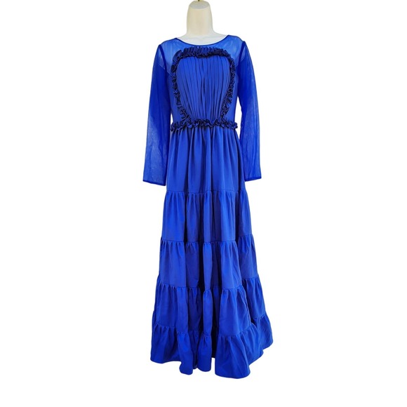Royal Blue Shirring Trim Detail Prom Evening Ball Gown S - Picture 2 of 7